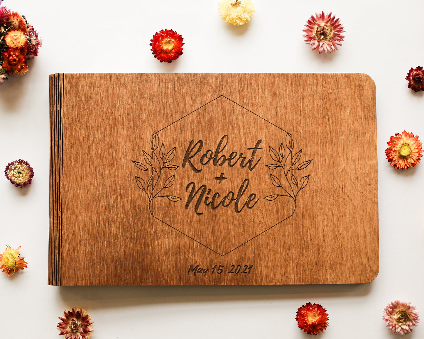 Personalized wooden photo album Couples scrapbook Instax mini book