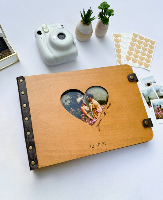 Wooden Photo Album with Heart – Personalized Scrapbook Gift