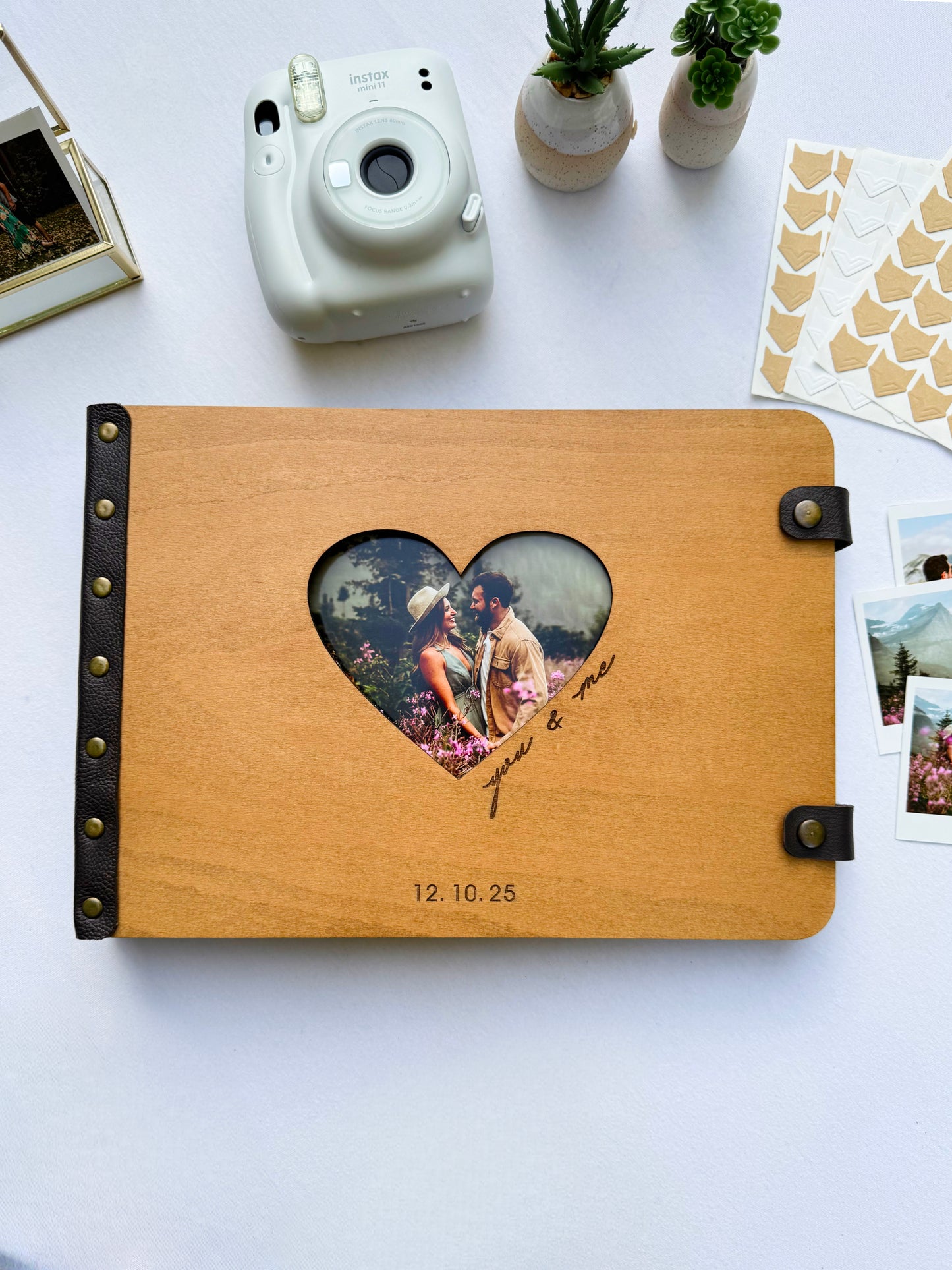 Wooden Photo Album with Heart – Personalized Scrapbook Gift