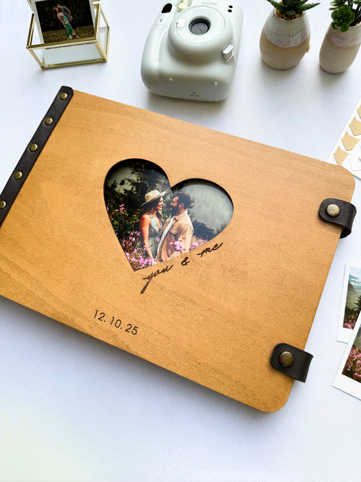 Wooden Photo Album with Heart – Personalized Scrapbook Gift