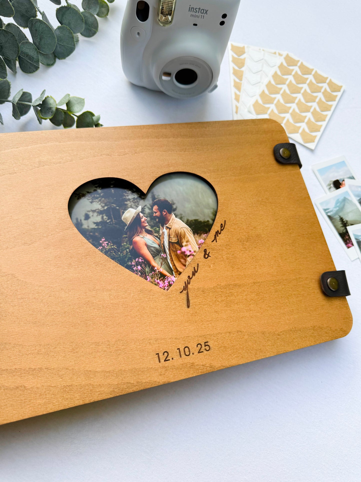 Wooden Photo Album with Heart – Personalized Scrapbook Gift