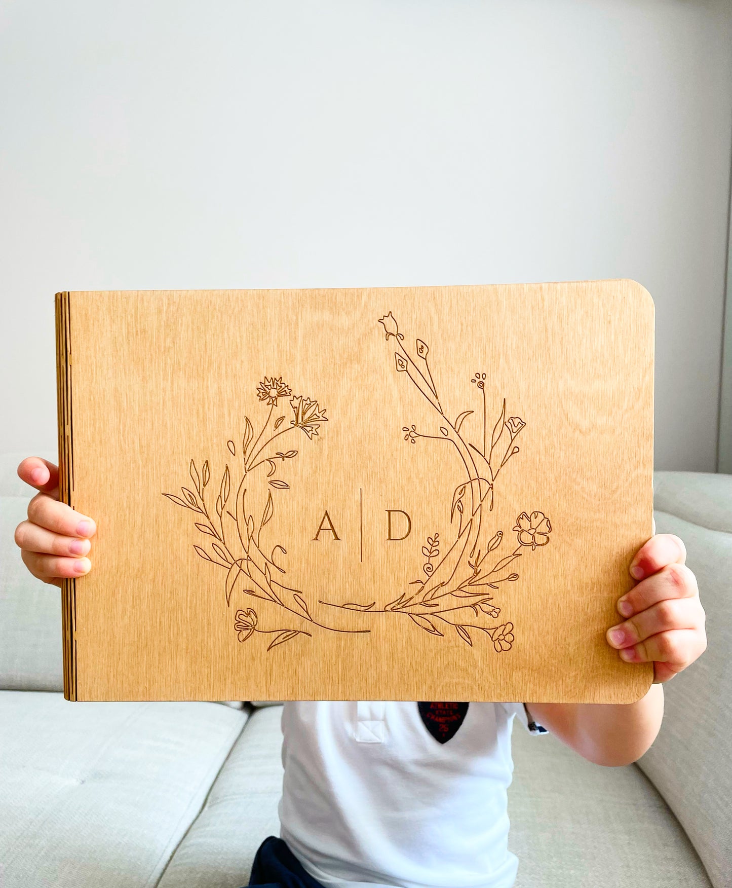Custom wooden memory book with blank and cardstock pages