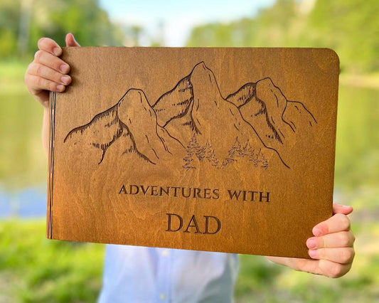 Custom wooden adventure photo album Father’s Day gift