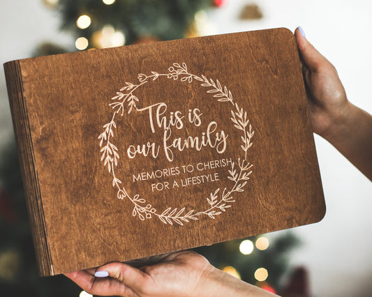 Family Christmas Photo Album, Personalized wooden memory Scrapbook