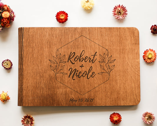 Personalized wooden photo album Couples scrapbook Instax mini book