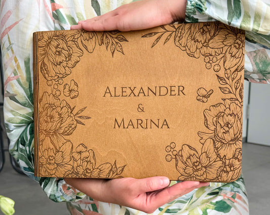 Personalized wooden photo album Wedding scrapbook guest book