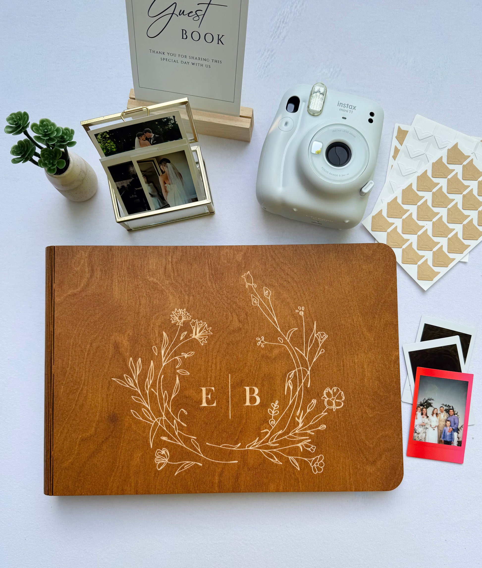 Travel scrapbook album made from natural wood with engraving